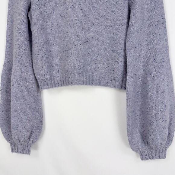 Milly Women’s Tweed Barrel Sleeve Wool Blend Cropped Sweater Small Lavender - Picture 5 of 14